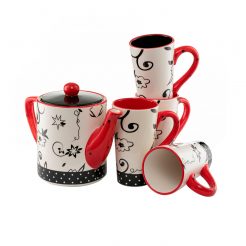 Theepot retro rood Kunst en Kadootjes