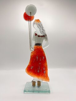 Glazen Meisje met Ballon - Wit en Rood