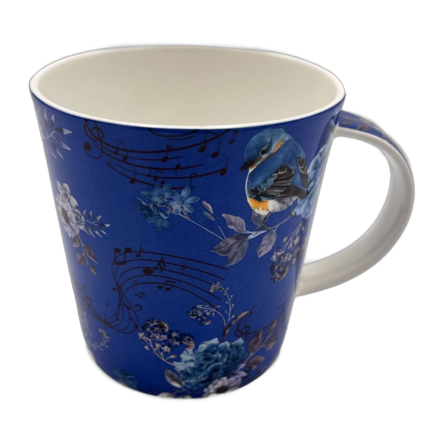 Blauw Mok met muzieknoten en vogels