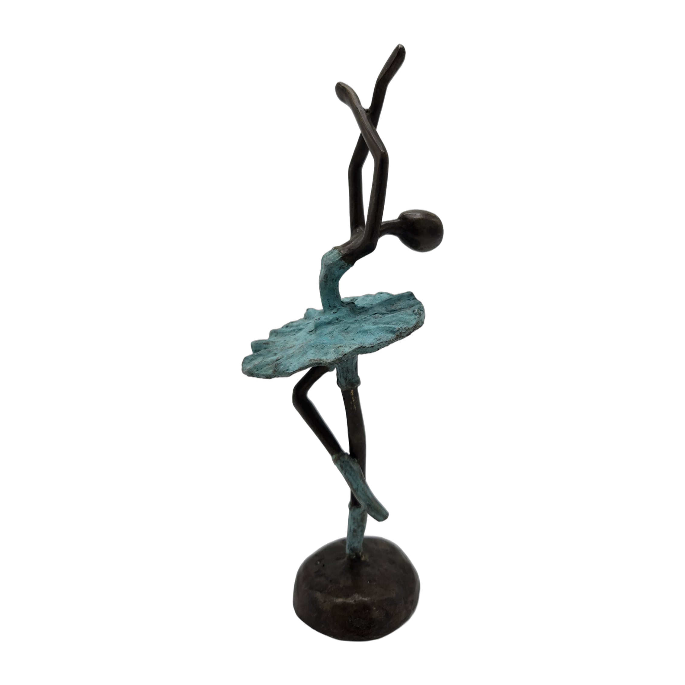 Bronzen beeld ballerina – kunstzinnig vrouwfiguur met turquoise details (25 cm)