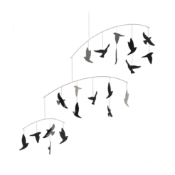Mobilé vogelzwerm “zwarte zon” (50×40)